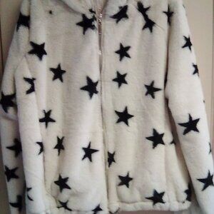 J2 Kohl's Vanilla Faux Fur Hooded Jacket w/Black Stars XL